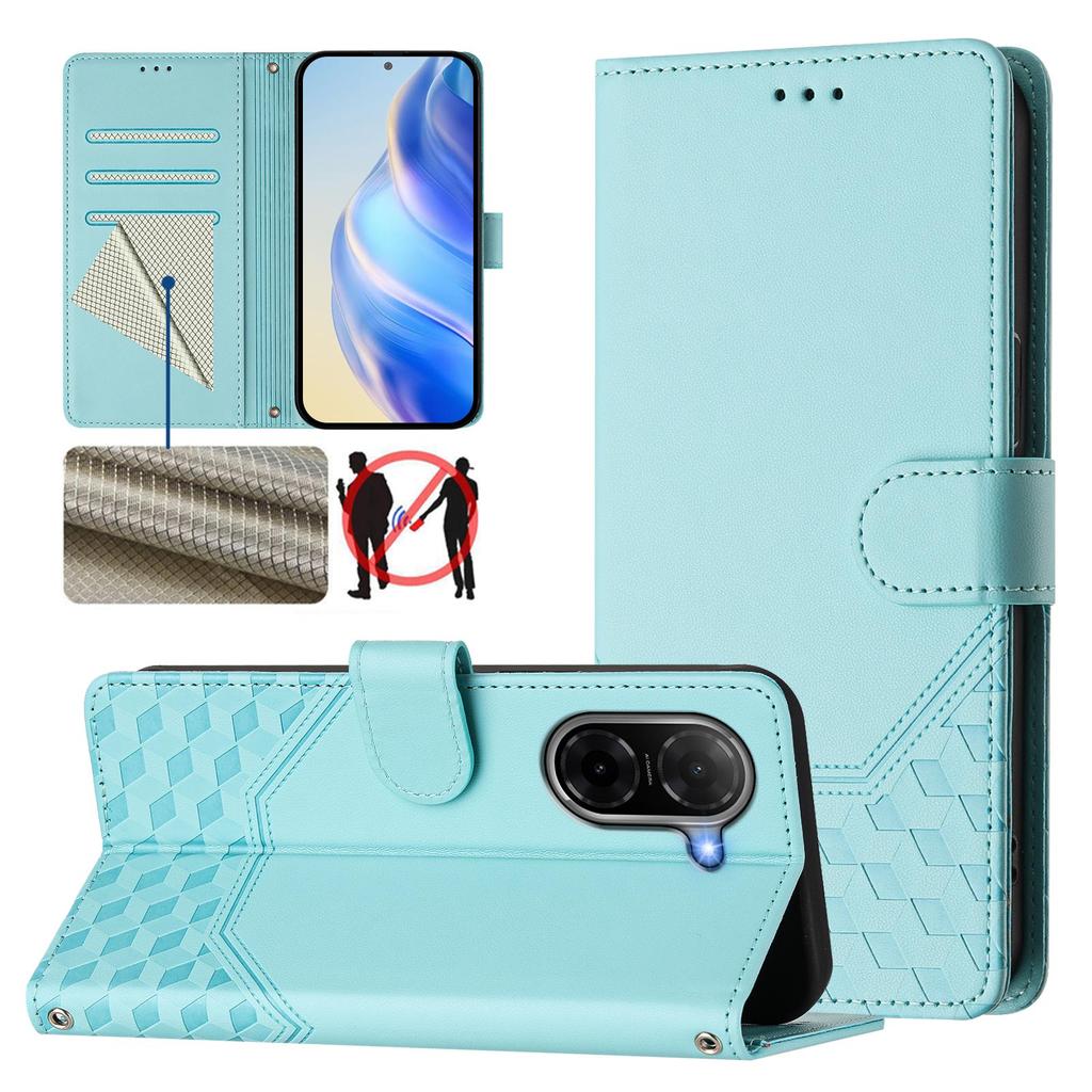 For Xiaomi Poco C71 4G/Xiaomi Redmi A5 4G (171.7*77.8*8.3mm) Case Imprinted Honeycomb RFID Blocking Leather Phone Cover with Strap