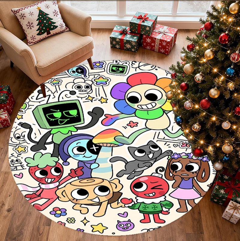 Dandy's World Pattern Round Rug, Indoor/Outdoor Mat, for Picnic, Gameroom, Bedroom, Office, Living Room, Home Decor Carpet, Birthday Gift