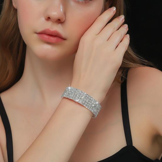 Women Bracelet Multi-row Sparkling Rhinestones Wristband Waterproof Nickel-Free Wristwear Minimalist Design Versatile Bracelet Jewelry Piece