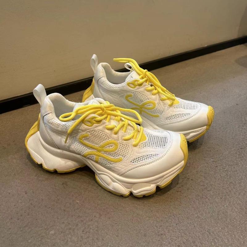 

Summer new fried street dad and daughter thick-soled heightened leather breathable old casual sports shoes trend 35 жёлтый