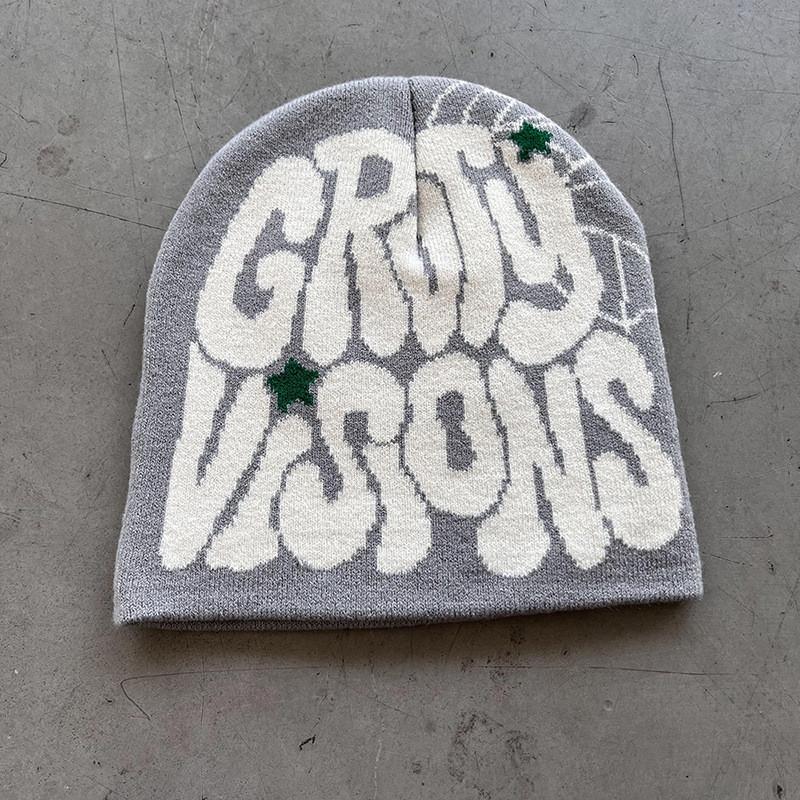 Letters Visions Grvty Knit Beanie Hats Winter Embroidered Streetwear Casual