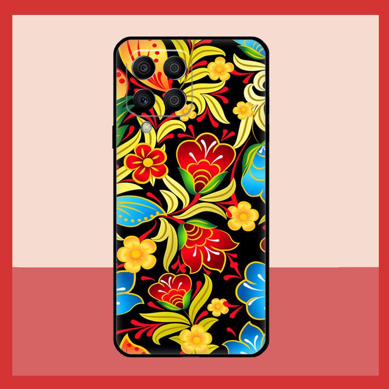 Khokhloma Russian Pattern Flower Case For Samsung Galaxy M52 M32 M53 M16 M11 M21 M31 M35 M12 M13 M14 M15 M36 M56 M55 M34 M54