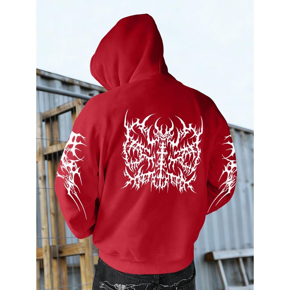 

Autumn and Winter Fashionable Men s Retro Streetwear Printed Gothic Hooded Sweatshirt with Prints on the Back and Sleeves XXL