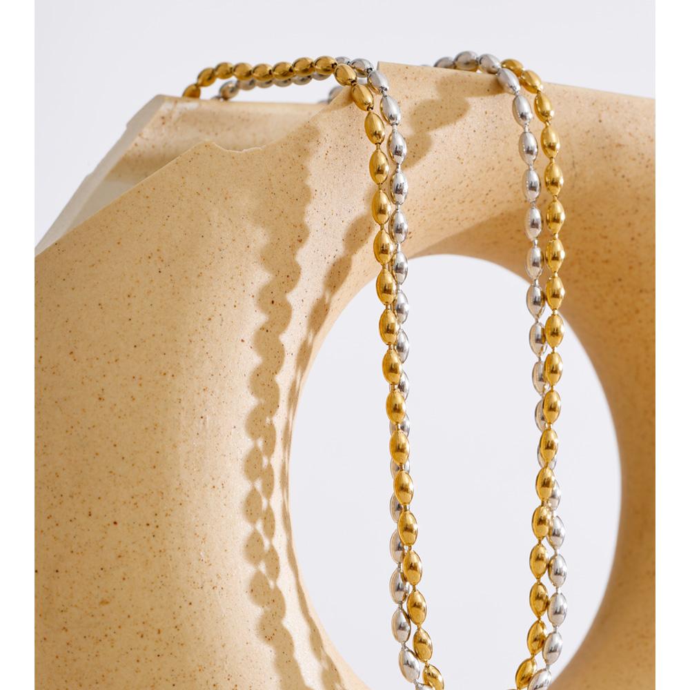 Yhpup Popular Stainless Steel Beads Chain Basic Necklace Bracelet Bangle Set 16K Gold Platinum Color PVD Plated Fashion Jewelry