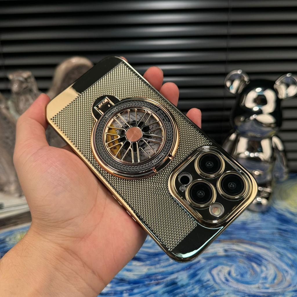 Applicable To IPhone 16 Mobile Phone Case Gyro Rotary Bracket Electroplated Breathable Heat Dissipation Mesh Shell Apple 14 Anti-fall Hard Shell