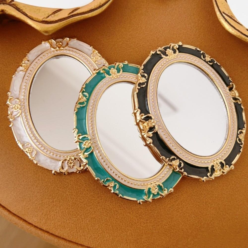 Mini Enamel Makeup Mirror Metal Frame Crystal Bow Mirror Lolita Embossment Mirror  Student Use