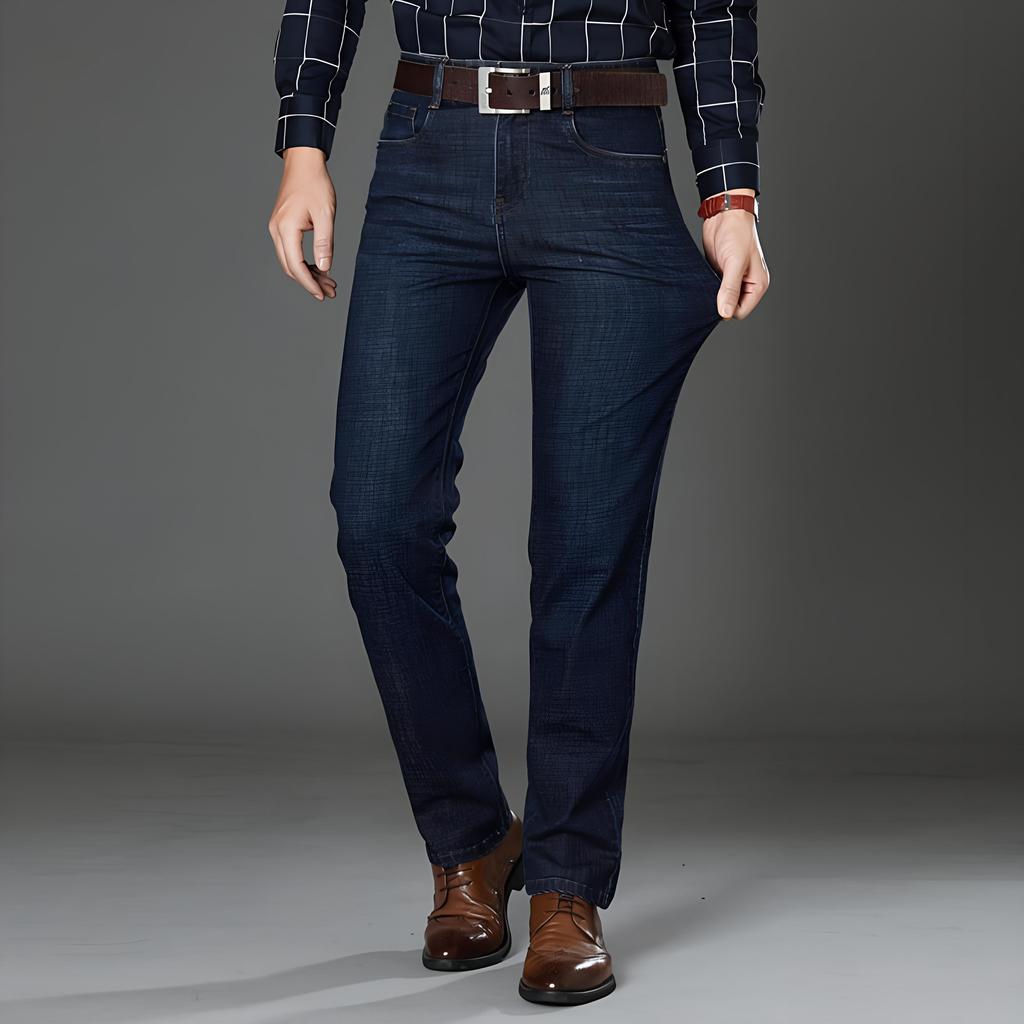 Sezónní nositelné vysoce elastické volné džíny pánské s vysokým pasem rovné nohavice dlouhé kalhoty velkorysé a jednoduché pánské kalhoty