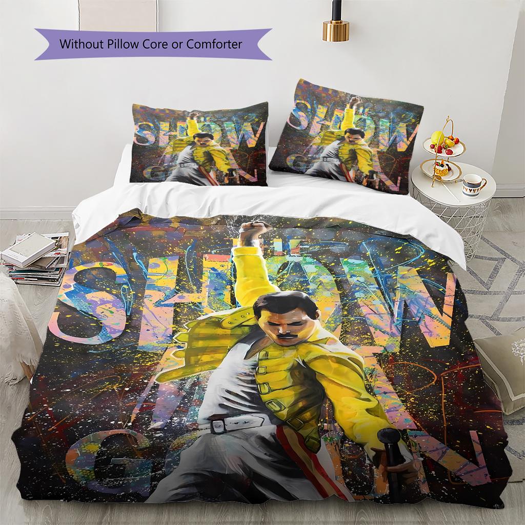 Queen Freddie Mercury Muster Bettwäsche, Steppbett Set Bettbezug Kissenbezug Zuhause Geburtstagsgeschenk (1 Bettbezug + 2 Kissenbezüge, ohne Füllung)