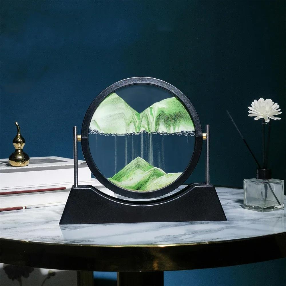 Rotatable Sandscape Moving Sand Art Picture Flowing Sand Painting Round Glass Quicksand 3D Hourglass Office Home Decor Gifts