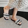 Fashion Plus-size Flat Slippers Women Fashion Square Head Open Toe Crystal Butterfly Knot Non-slip Wear-resistant Flip-flops