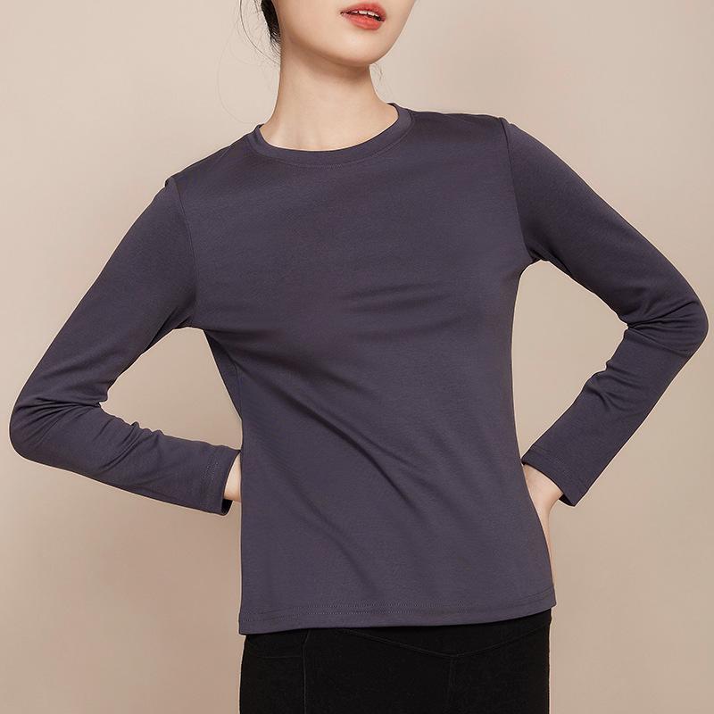 220g Women's Long-Sleeve Heavyweight White T-Shirt, Round Neck, Xinjiang Cotton