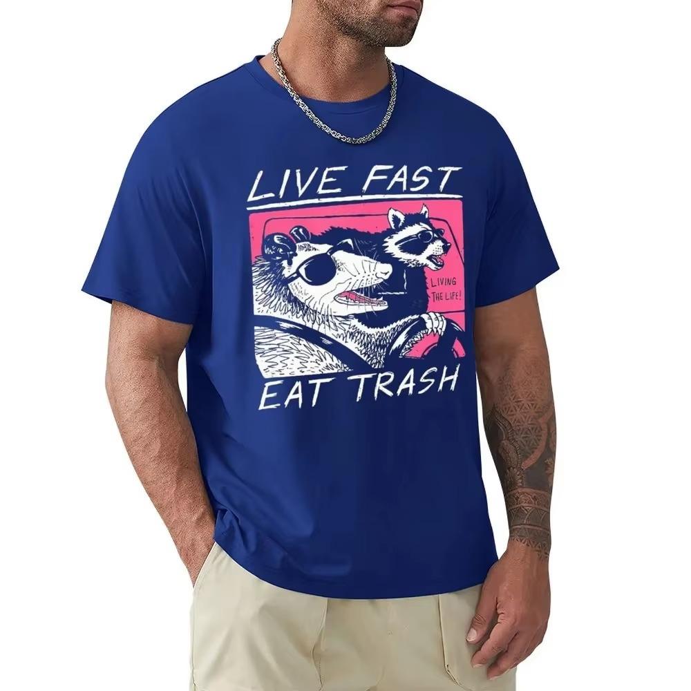 Live Fast_ Eat Trash T Shirt Harajuku Short Sleeve T-shirt 100% Cotton Graphics Tshirt Tops