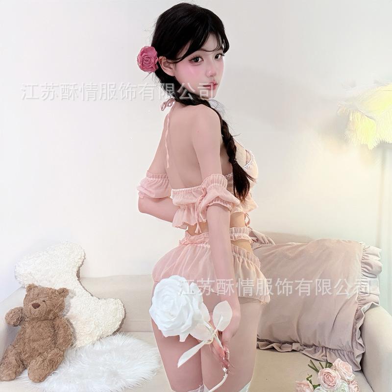 Sweet Girl Pure Desire Three-point Bikini Sex Hottie Bare Chest Pearl Neck Sex Lingerie Women