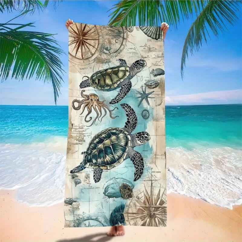 

1pc Microfiber Large Beach Towel with Turtle Design - Quick Dry, Lightweight & Compact Travel Blanket for Pool, Gym,Yoga,Sports W40*H60(CM)