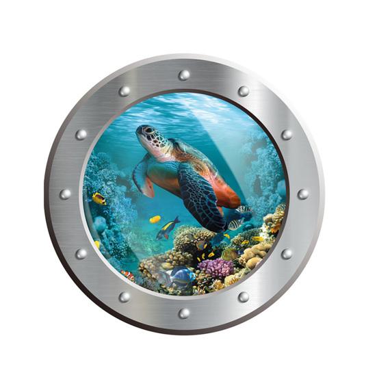 

3D Sea Turtle Toilet Sticker Undersea Submarine Window Pattern Self-Adhesive Toilet Lid Decal Waterproof Bathroom Wall Sticker for Bathroom Bedroom A