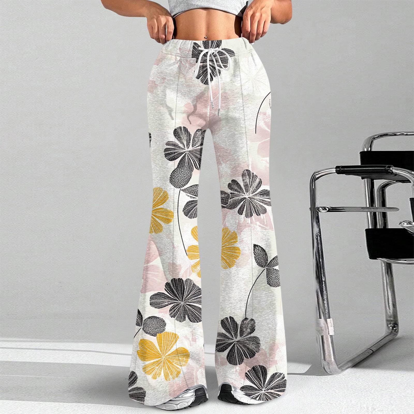 

Женские модные свободные спортивные брюки с кулиской на талии и цветочным принтом, повседневные расклешенные брюки S