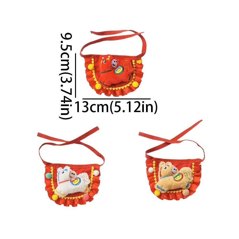 Chinese Style New Year Cat Collar Cartoon Horse Pattern Dog Scarf Adjustable Warm Cat Drool Towel New Year Celebration