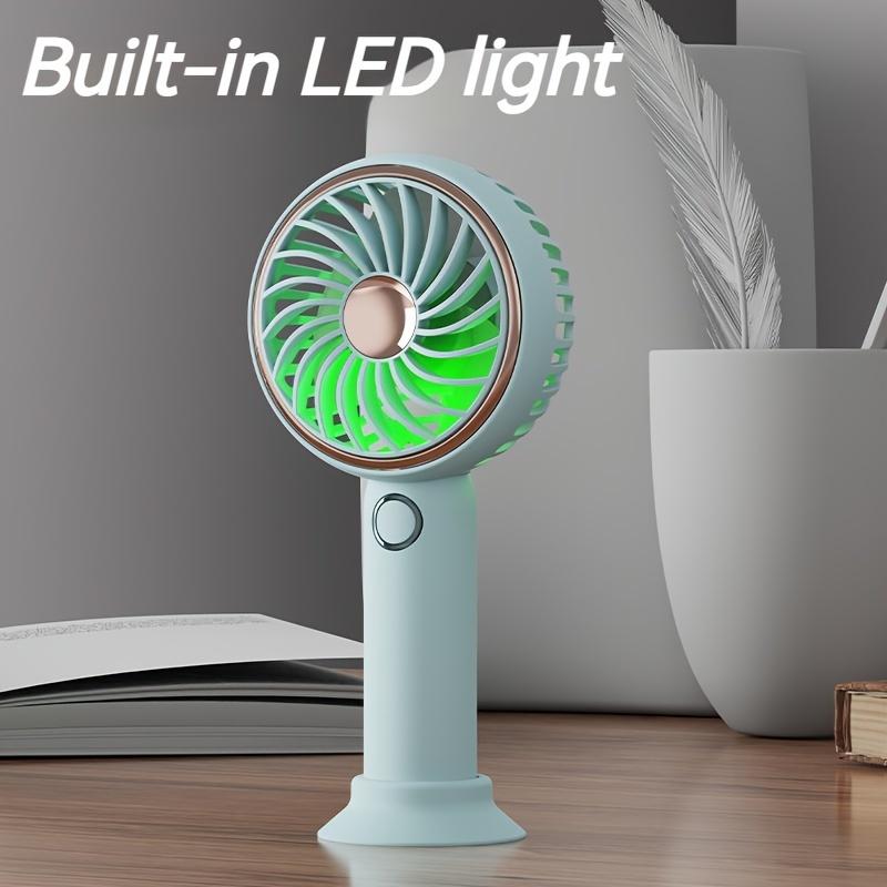 Small Fan Handheld Portable Fan with LED Light USB Rechargeable, Long-lasting Battery Life, Silent Suitable for Office Desktop