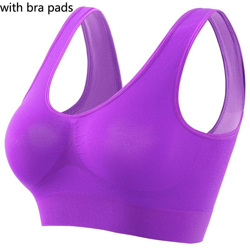 Soutien-gorge de sport de couleur unie pour femme, grande taille, anneau non en acier, froncé, section fine, avec sous-vêtement rembourré sexy