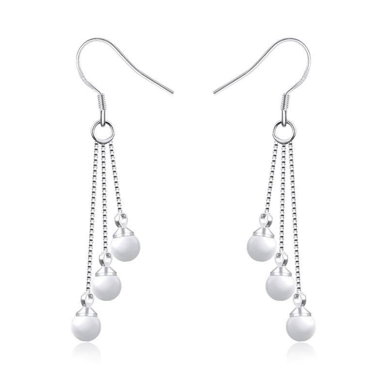 Bijuterii antialergice Cercei lungi cu ciucure și cârlig de ureche cu perle la modă pentru femei