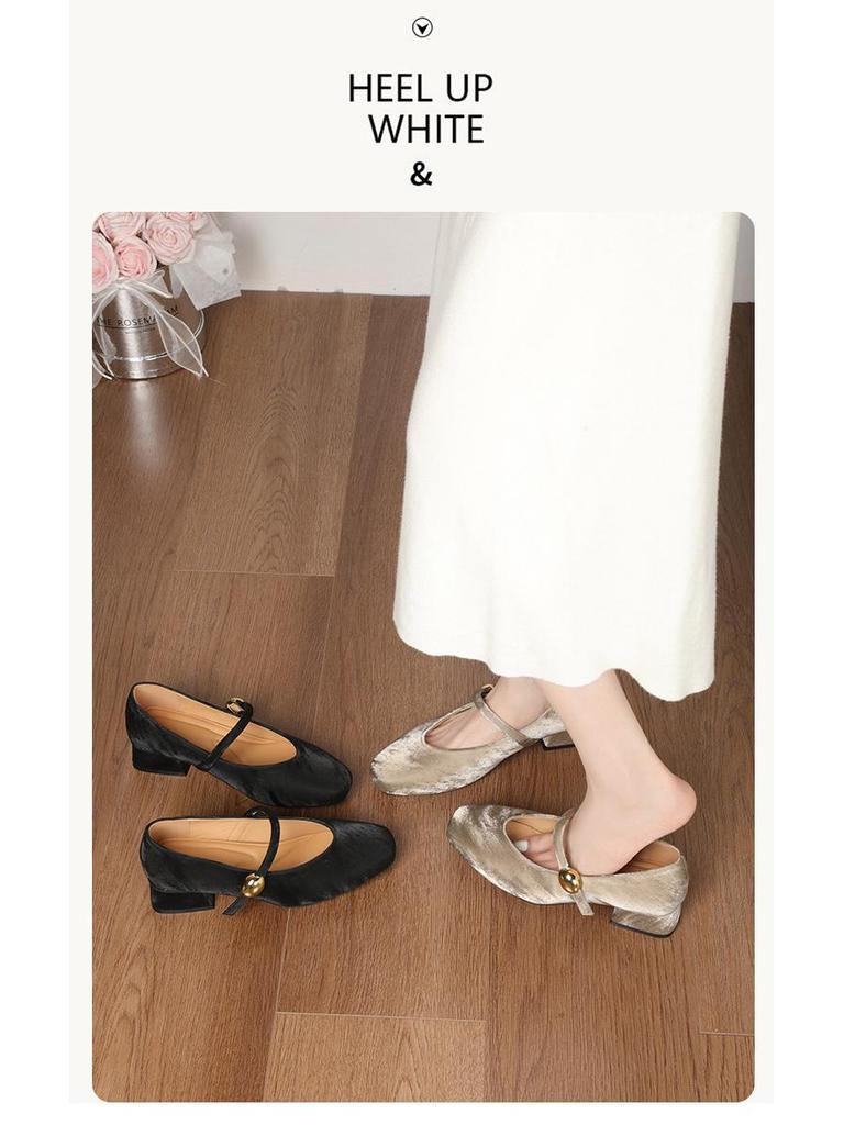 338-5 Szerokie Francuskie Buty na Wysokim Obcasie dla Kobiet, Kwadratowy Nosek, Miękki Styl Vintage Mary Jane, Piękne Wieczorowe Obuwie.