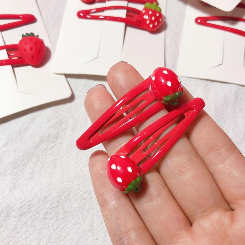 3D Strawberry Hair Clips Non-Slip Cartoon Fruit Clip Fruit Resin Side Clips Sweet Barrette Accessories Ponytail Holder