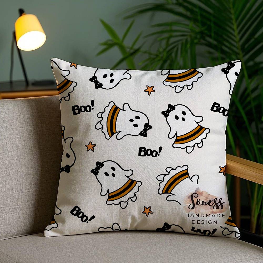 Pillow Case Cute Spooky Halloween Pumpkin Holiday Horror Atmosphere Short Plush Double-sided Printing Home Cushion Cover