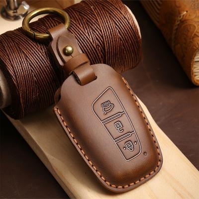 Car Handmade Leather Key Case Holder For Hyundai Grand Santa Fe 3 DM IX45 IX35 Genesis DH Grandeur Azera HG Equus 2013 2014