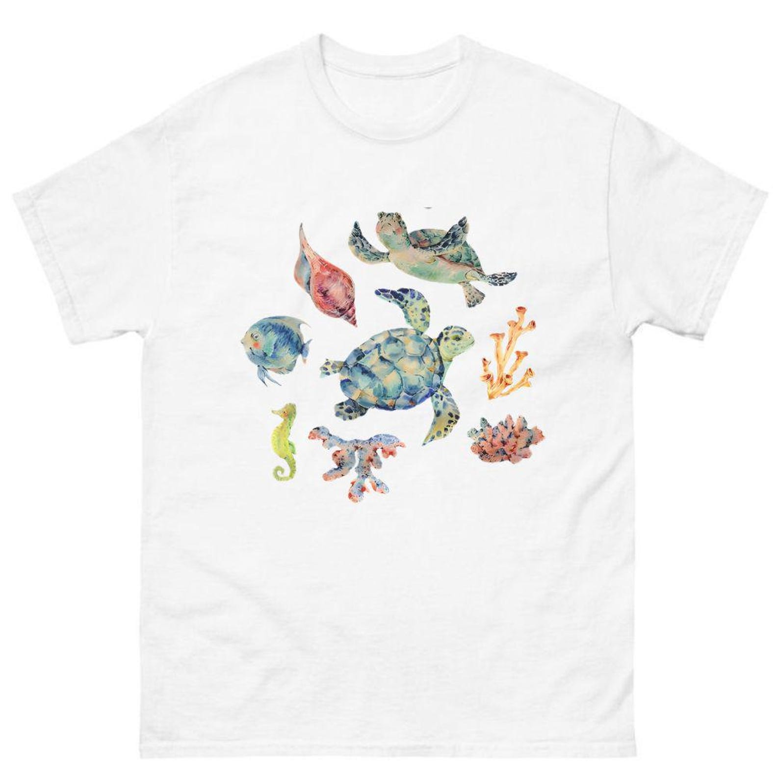 Watercolor Turtle T-Shirt – Ocean Life Marine Animals Tee 3XL
