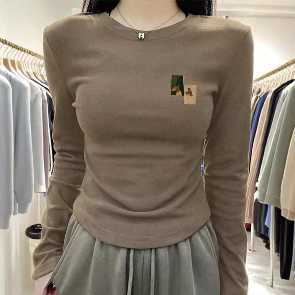 

Плюшевая базовая футболка для женщин Новый стиль Весна, Осень и Зима Внутренняя одежда Приталенная и маленькая футболка с длинным рукавом Теплый топ S