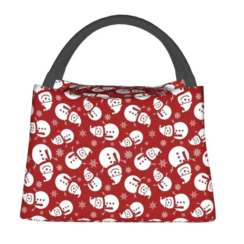 Merry Christmas Snowman Pattern Insulated Lunch Bags for Women Snowflakes Pattern Portable Thermal Cooler Bento Box Work Travel