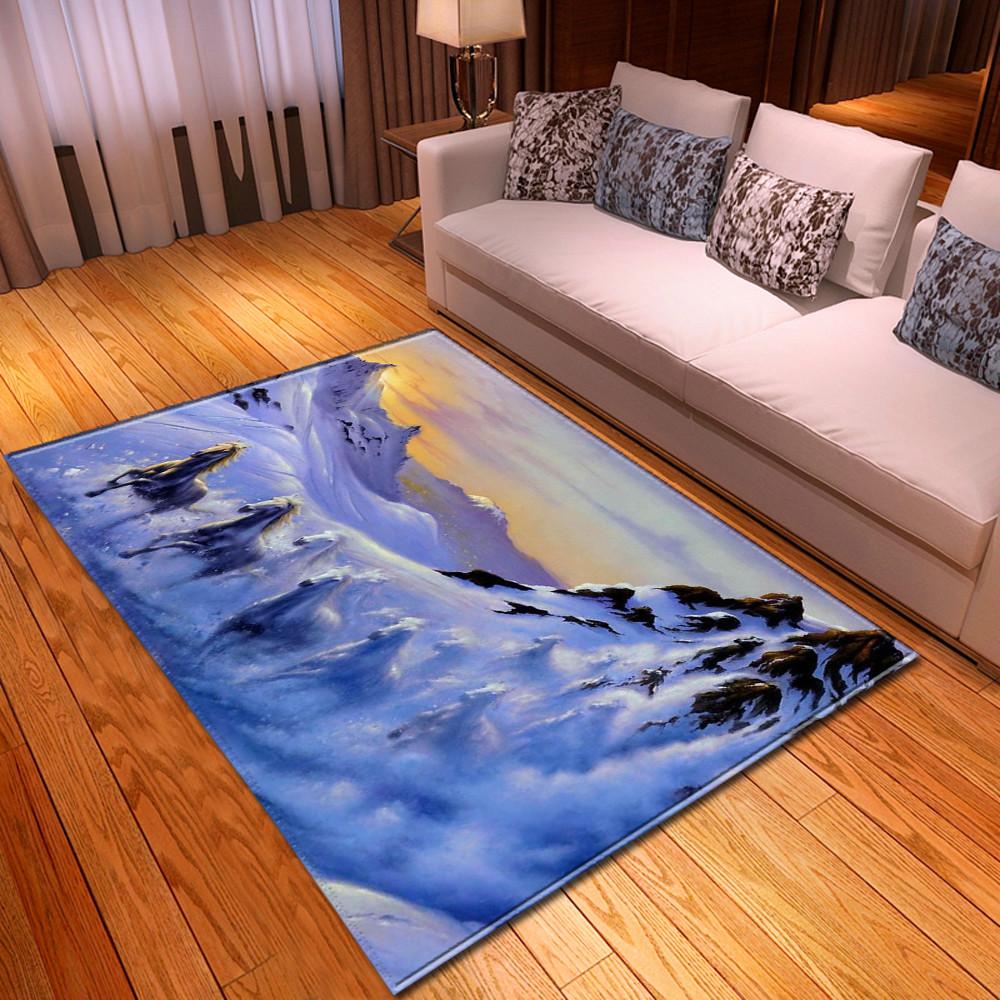 Pferd Wohnzimmerbereichsteppich Großes Pferdedruck 3D Teppich Schlafzimmer Bodenteppiche Salon Kinder Spielen Gamer Teppich Flanell Fußmatte Rutschfest