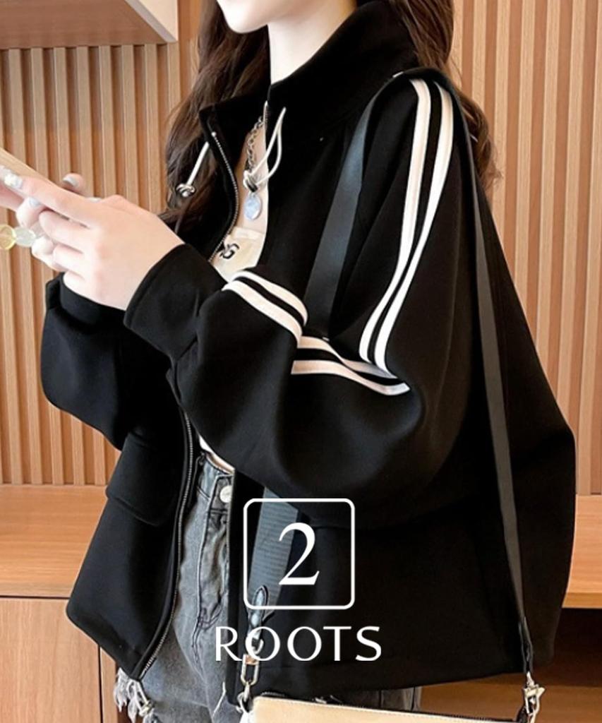 SECOND ROOTS Sleeve Casual and Relaxed Women's Two-Line Hoodie, Cute, Fit, Stretch, Gray, 5S-R07-GY2XL