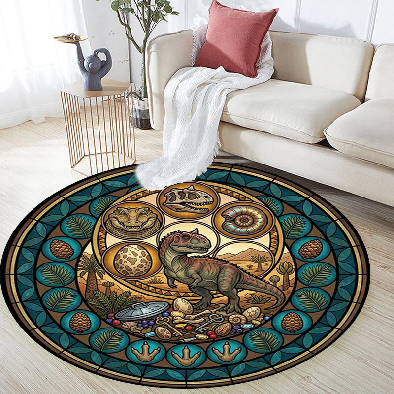 Dinosaur Fossil Glass Round Area Rug Under Office Chairs Bedroom Living Room Home Decor
