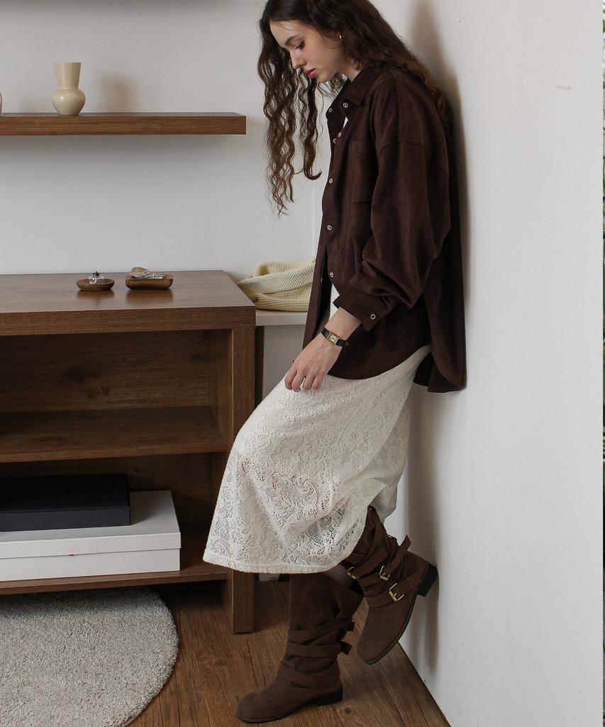 Keullaepeu A-Line Lace Banding Skirt_Cream