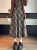 Women's High Waist Wool Plaid A-Line Skirt - Slimming, Mid-Length, Retro Style for Autumn/Winter