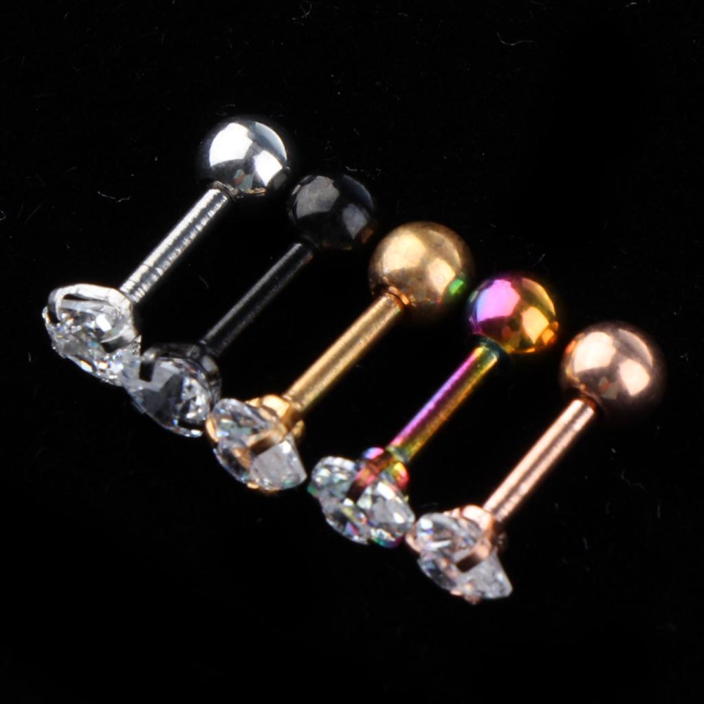 5pcs Stainless Steel Clear Crystal Labret Lip Ear 16g Piercing 5 Colors - Round Heart