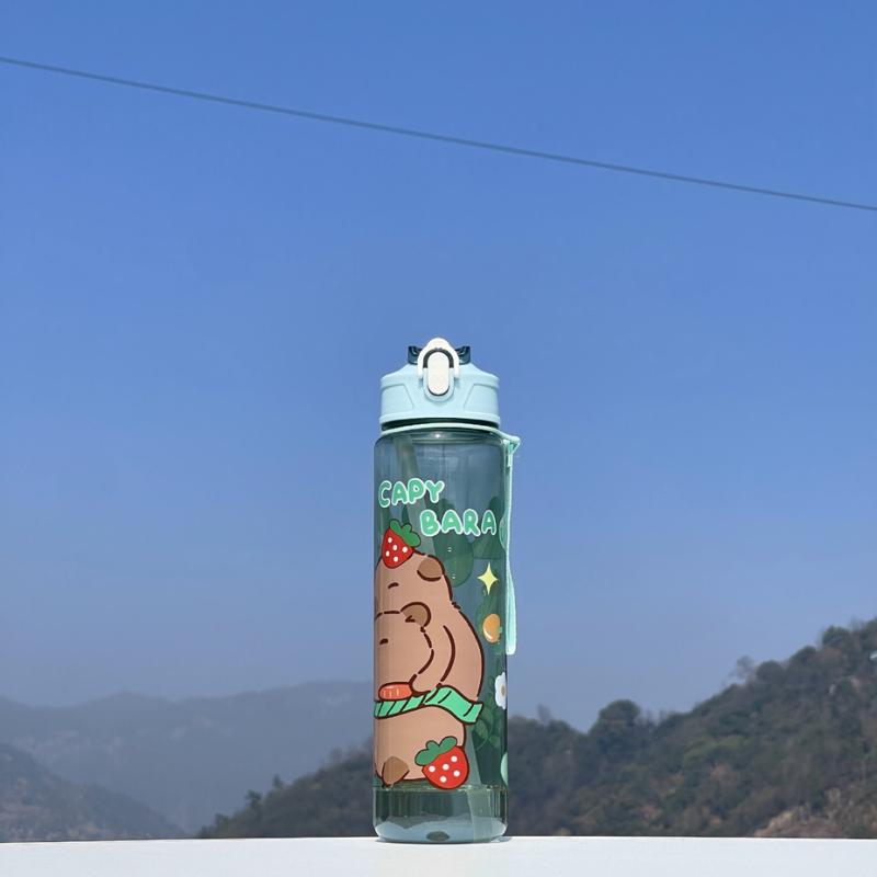 750ML Cartoon Cute Water Cup with Straw & Handle Sports Water Bottle Large Capacity Travel Water Cup for Fitness Sports