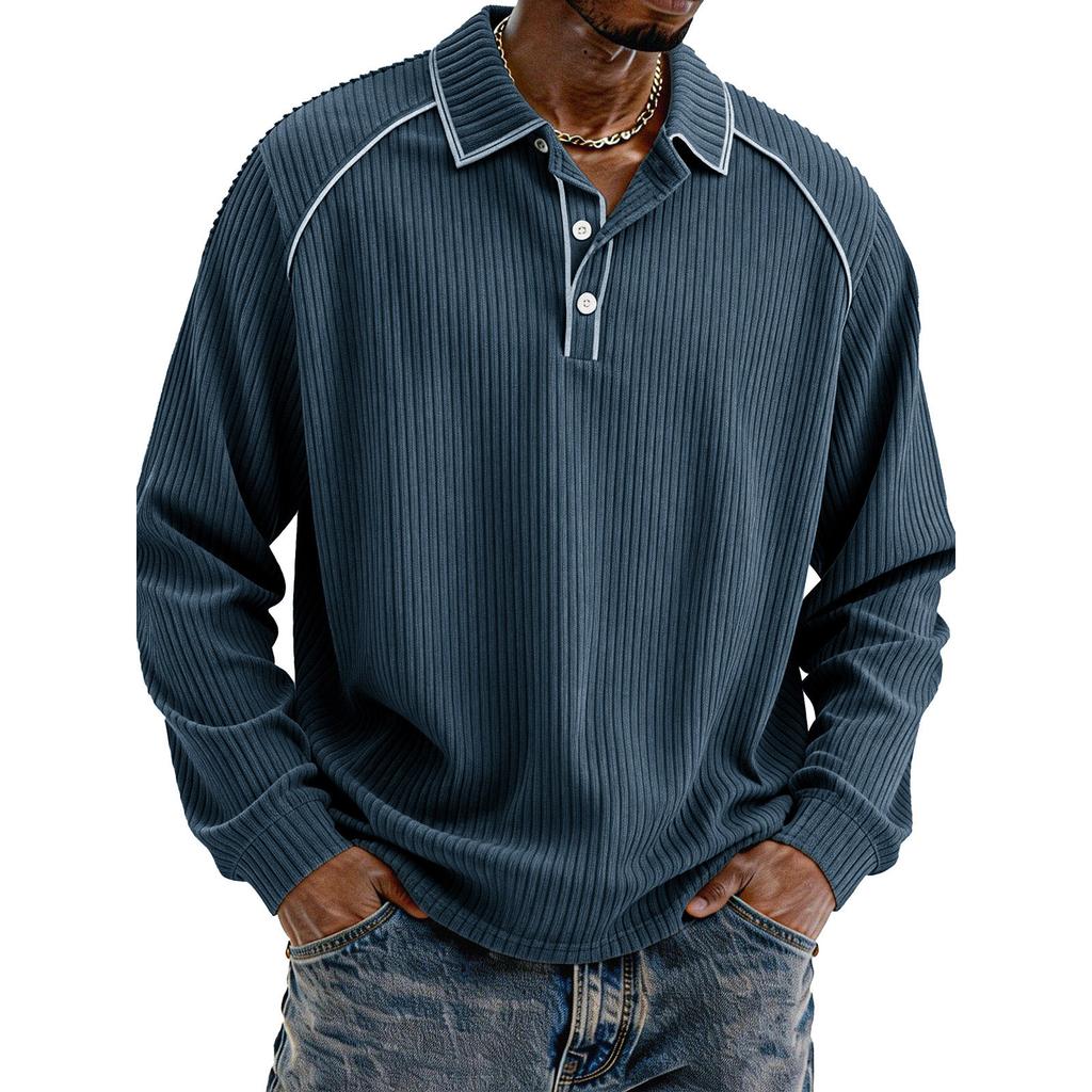 Men's Single-Breasted Lapel Long-Sleeved Casual Comfortable Long-Sleeved Top