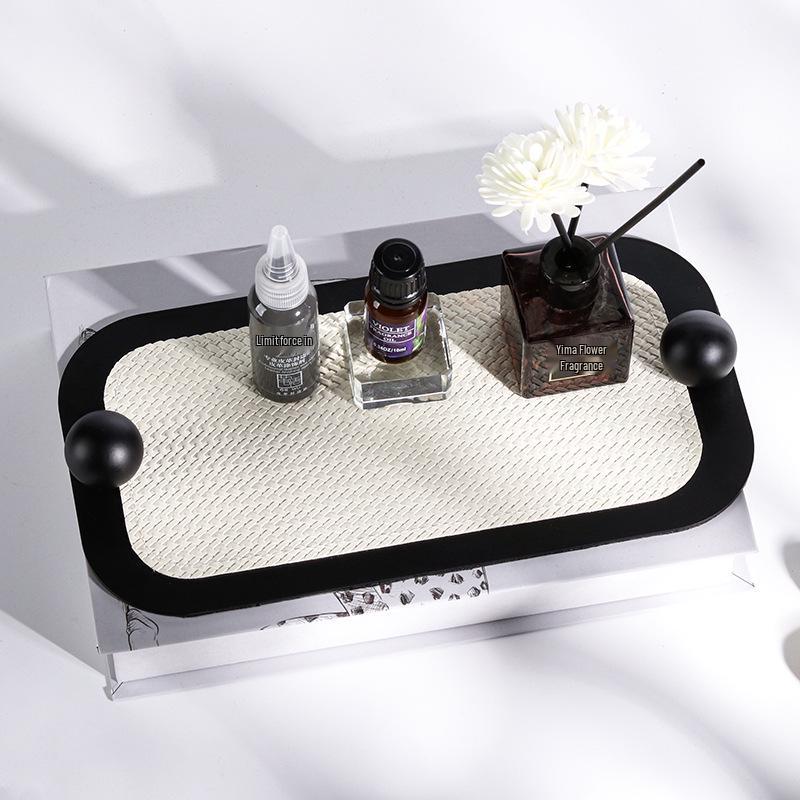 Minimalist Leather and Metal Jewelry Storage Tray with Aroma Feature for Bedrooms