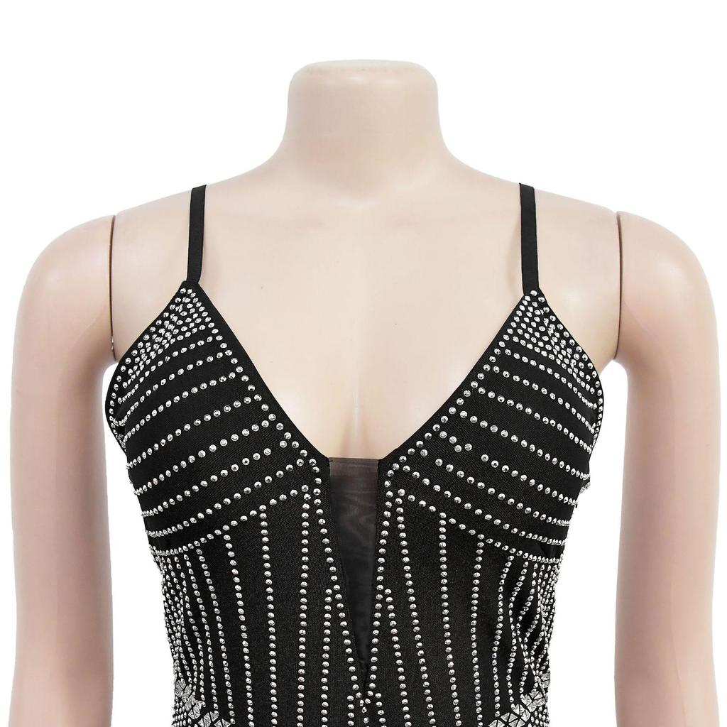 C7215 European & American Fashion Spaghetti Strap Rhinestone Dress - Sexy Tight Sleeve Short Dress for Women
