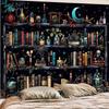 Mystic Bookshelf Tapestry Magic Library Illusion With Witchy Potions Black Cat Gothic Wall Art For Bedroom Study Hippie Gothic