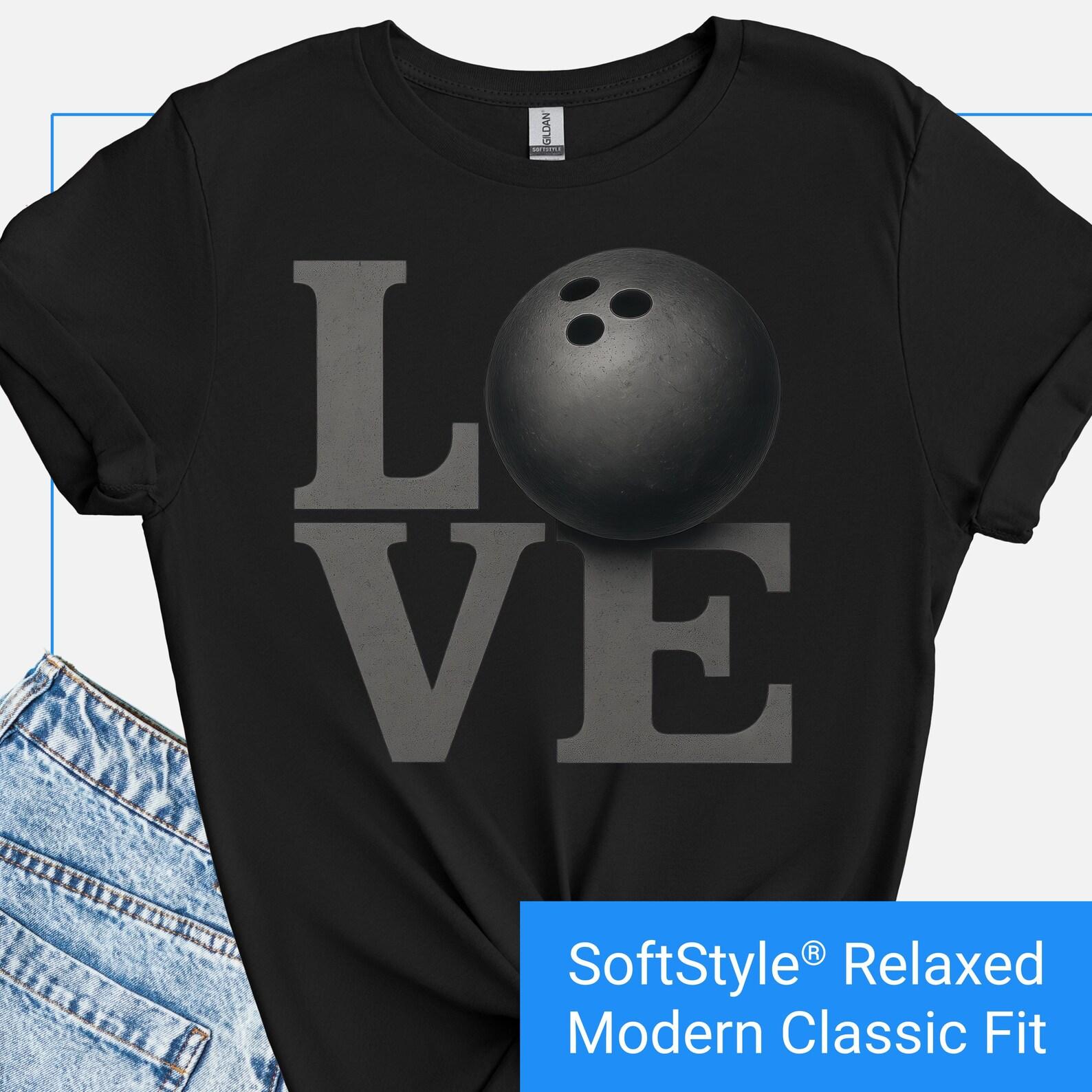 LOVE Bowling Ball Shirt, Bowling Lover T Shirt, Bowling Team Shirt, National Bowling Day TShirt, Mom Dad Bowler Gift, Bowling Graphic Tee M