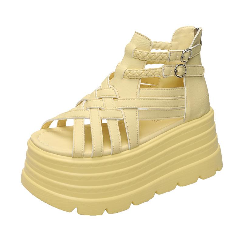 

Popular Roman sandals women s summer new high-end woven fish mouth 7cm thick sole heightening muffin high-top cool boots 34 жовтий