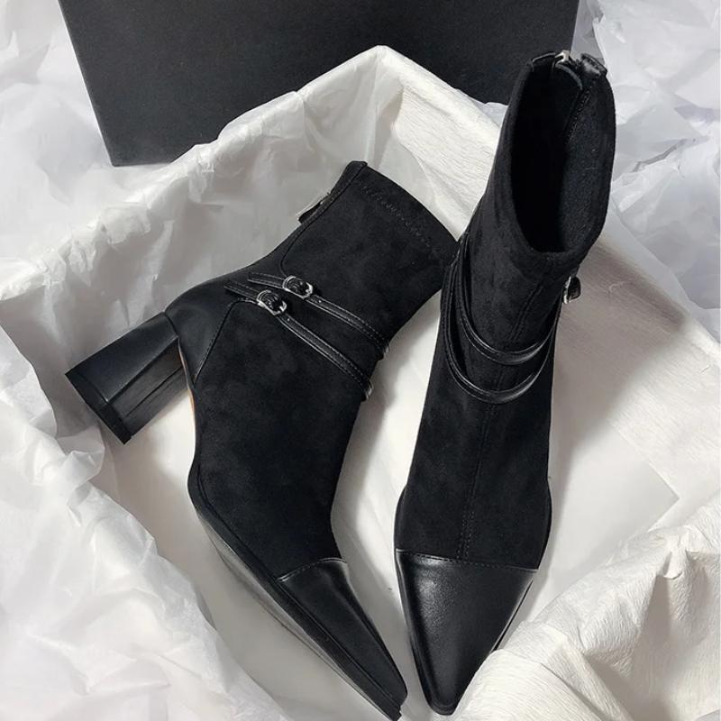 High Heels Pointed Toe Women Ankle Boots Suede Eleglant Shoes Woman Trend Pumps Designer Dress Mujer Botas