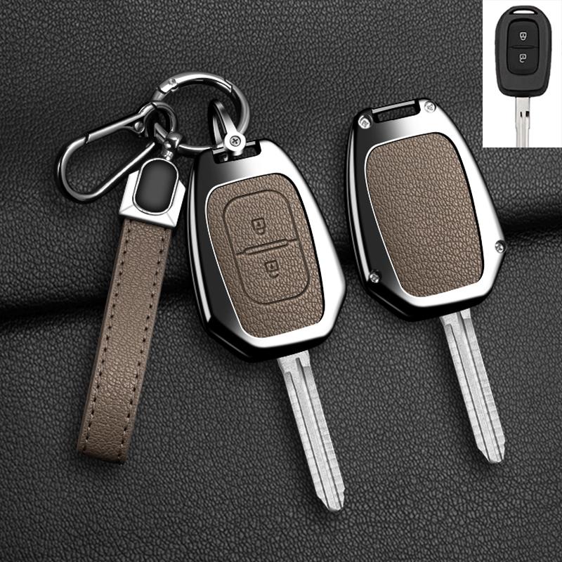 For Renault Kwid Traffic Symbol For Dacia Sandero Logan Duster - Zinc Alloy Leather Car Key Case Cover Auto Accessories