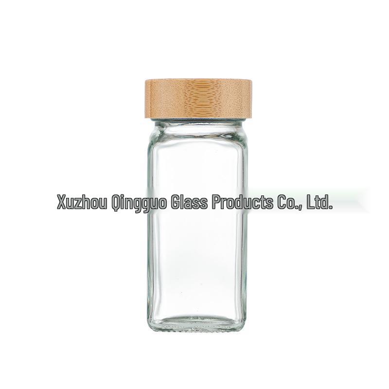 40oz Glass Pepper Powder Square Seasoning Bottle Set, 120ml, Bamboo Lid with Holes