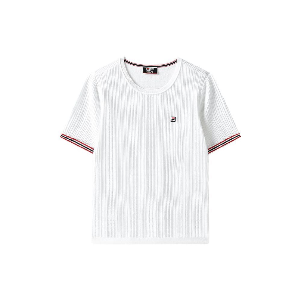 Fila Solid Color Logo Casual Round Neck Woven Printed Short Sleeve T-Shirt Women Tops White F11W321402FWT