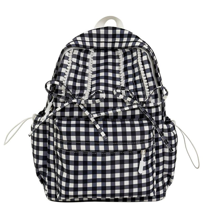 Schoolbag Mori small fresh plaid schoolbag large capacity cute soft cute bow student backpack light travel backpack