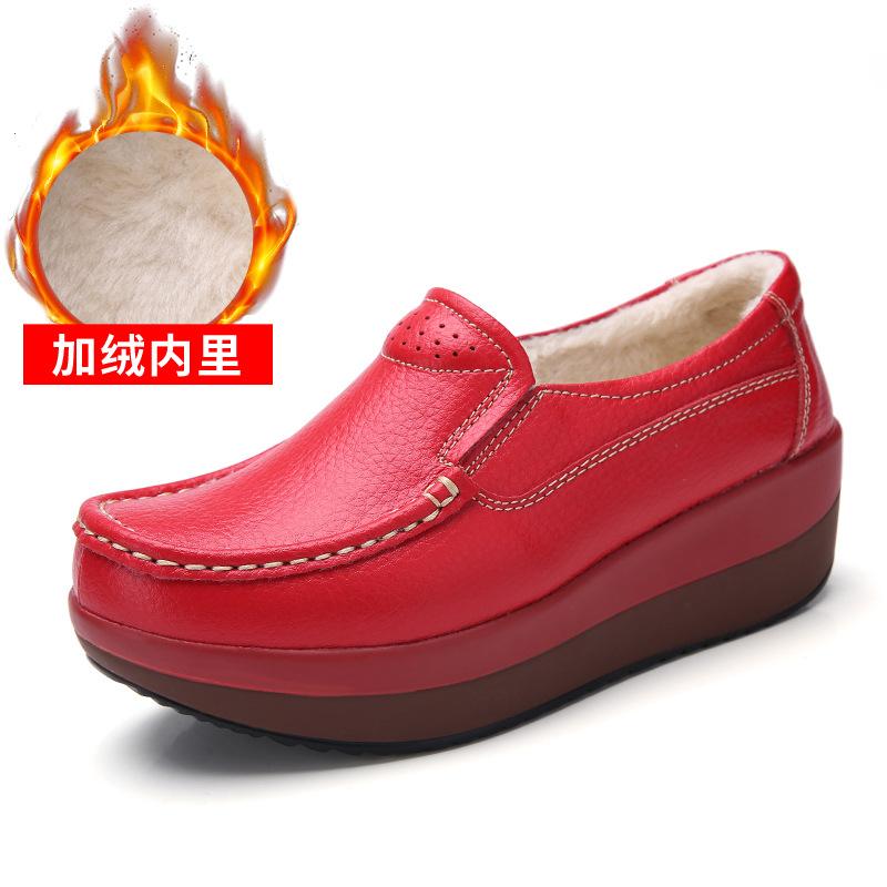 Genuine Leather Wedges Heels Shoes Fashion 5cm Platform Shoes Women Non-slip Walking Loafers